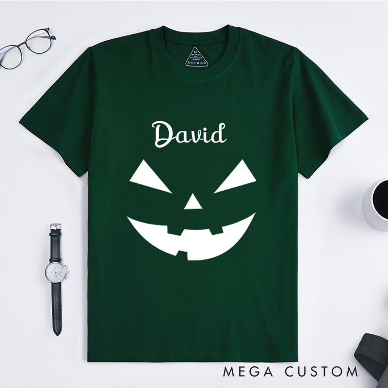 Personalized Jack-O-Lantern Face Halloween T-Shirt Perfect for Adding a Spooky and Festive Vibe T-Shirt
