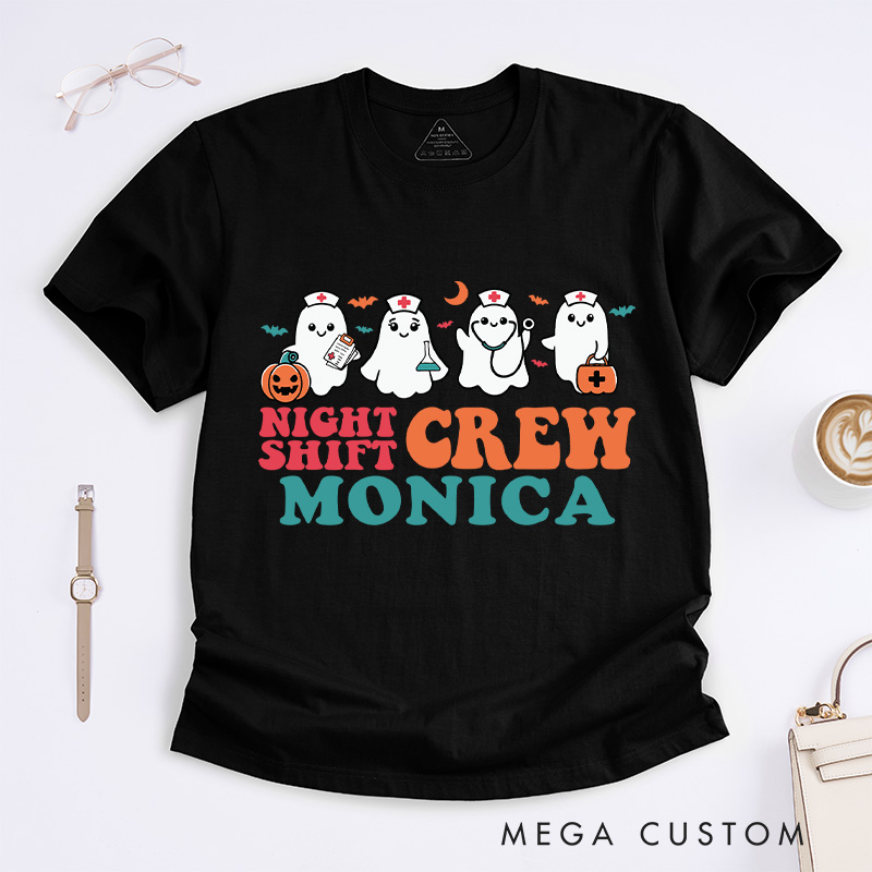 Personalized Nurse T-Shirts Night Shift Crew Design T-Shirts Nurse Halloween Gifts