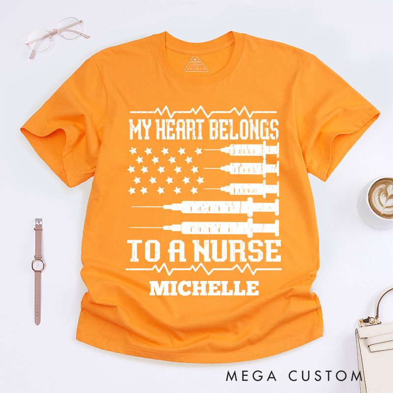 Personalized Nurse T-Shirts My Heart Belongs to a Nurse Fashion Design T-Shirts