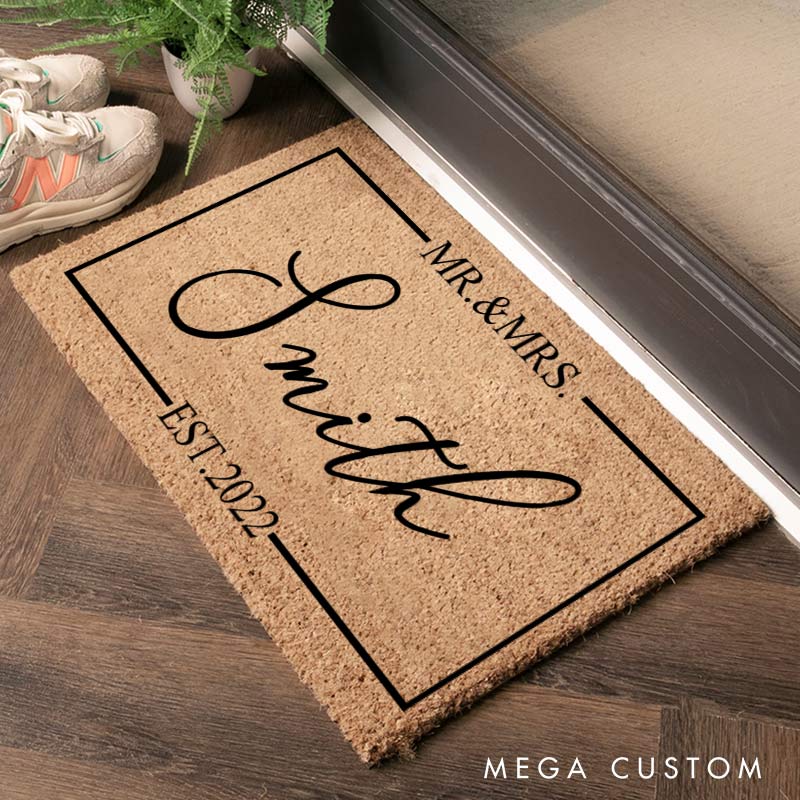 Personalized Family Last Name Doormat Couple 5th Anniversary Door Mats Gift for Husband Wife