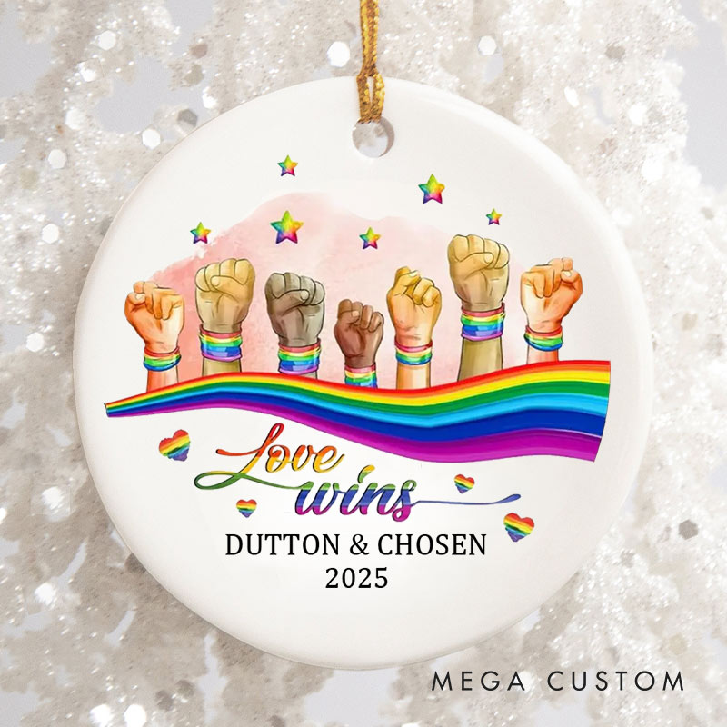 Personalized Love Wins Pride Ornament LGBTQ Lesbian Gay Christmas Ornament LGBTQA+ Xmas Decor for Him Her