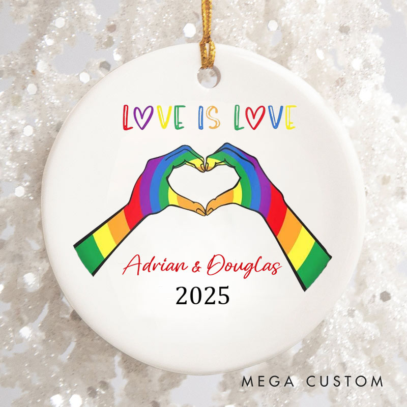 Personalized Love is Love Rainbow Ornament LGBTQ Lesbian Gay Heart Christmas Ornament LGBTQA+ Xmas Decor for Him Her