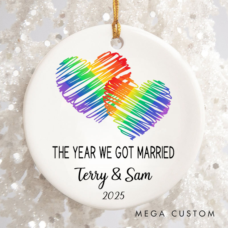 Personalized The Year We Got Married Rainbow Heart Ornament LGBTQ Lesbian Gay Married Ornament LGBTQA+ Christmas Ornament