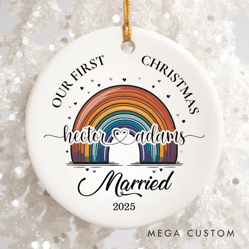 Personalized Our First Christmas Married Rainbow Ornament LGBTQ Married Ornament for Lesbian Gay LGBTQA+ Christmas Ornament