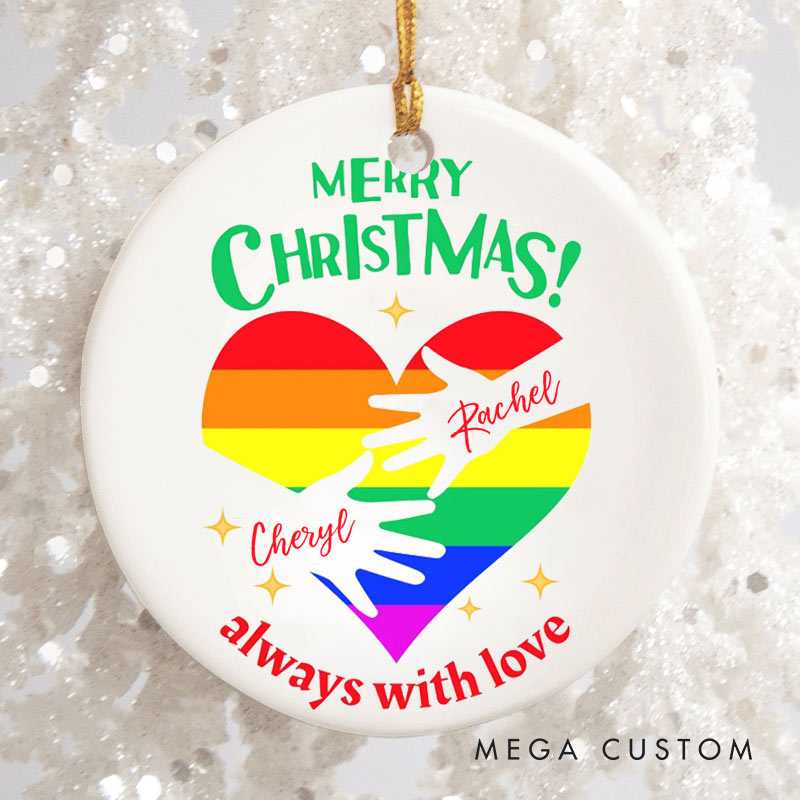 Personalized LGBTQ Christmas Ornament Merry Gay Lesbian Christmas Rainbow Heart Ornament LGBTQ Ornament for Her Him