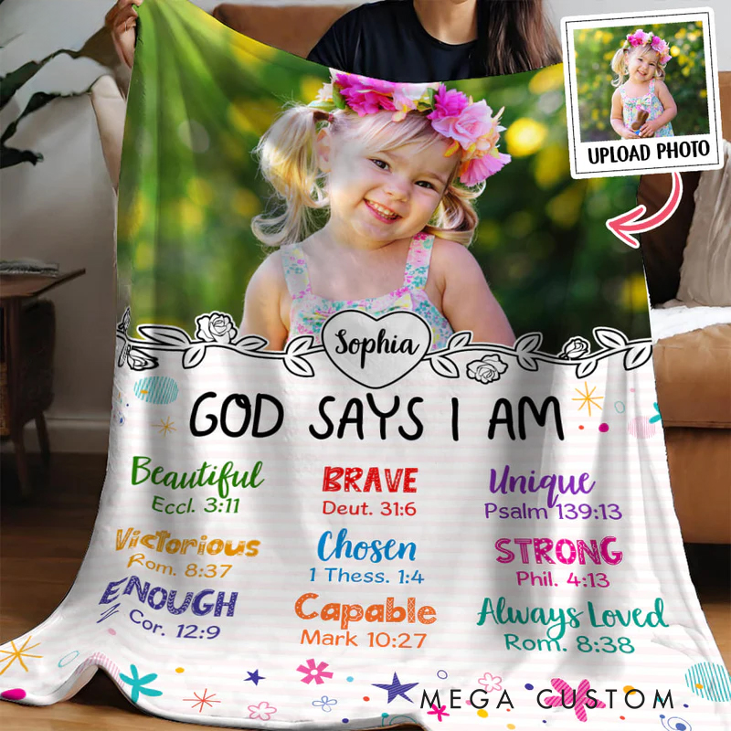 Personalized God Says I am Photo Blanket Soft Throw Blanket with Name Religious Birthday Christmas Gift for Christians