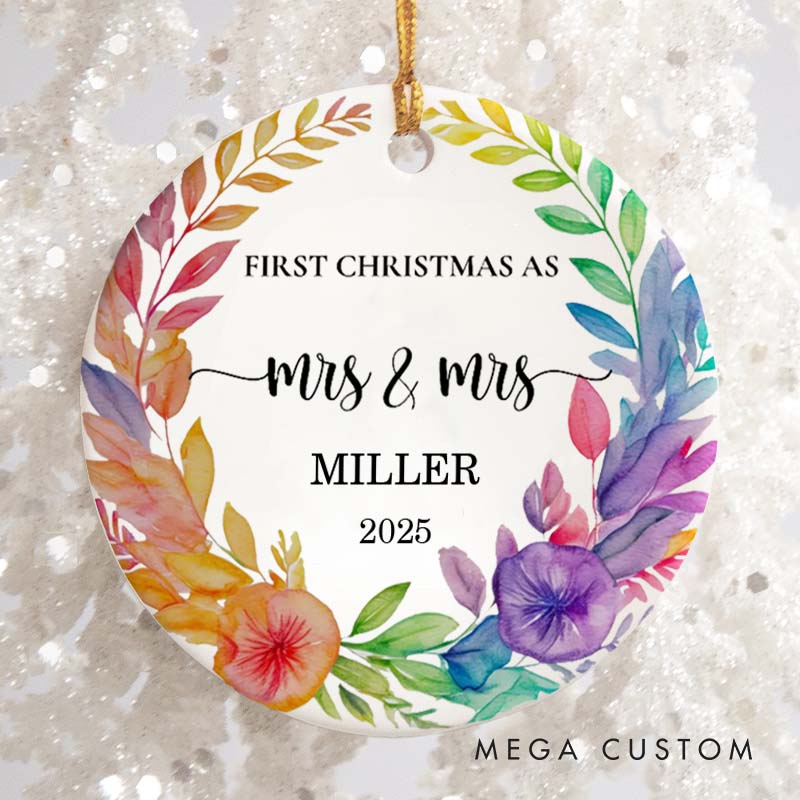 Personalized First Christmas as Mrs and Mrs Floral Ornament LGBTQ Lesbian Ornament for Her LGBTQA+ Christmas Ornament