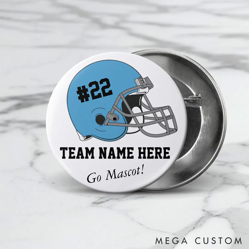 Personalized American Football Helmet Design Button Pin with Custom Your Team Name and Number for Fans