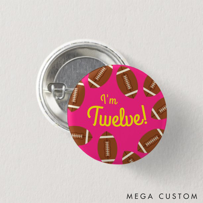 Personalized American Football Birthday Design Button Pin with Custom Your Text