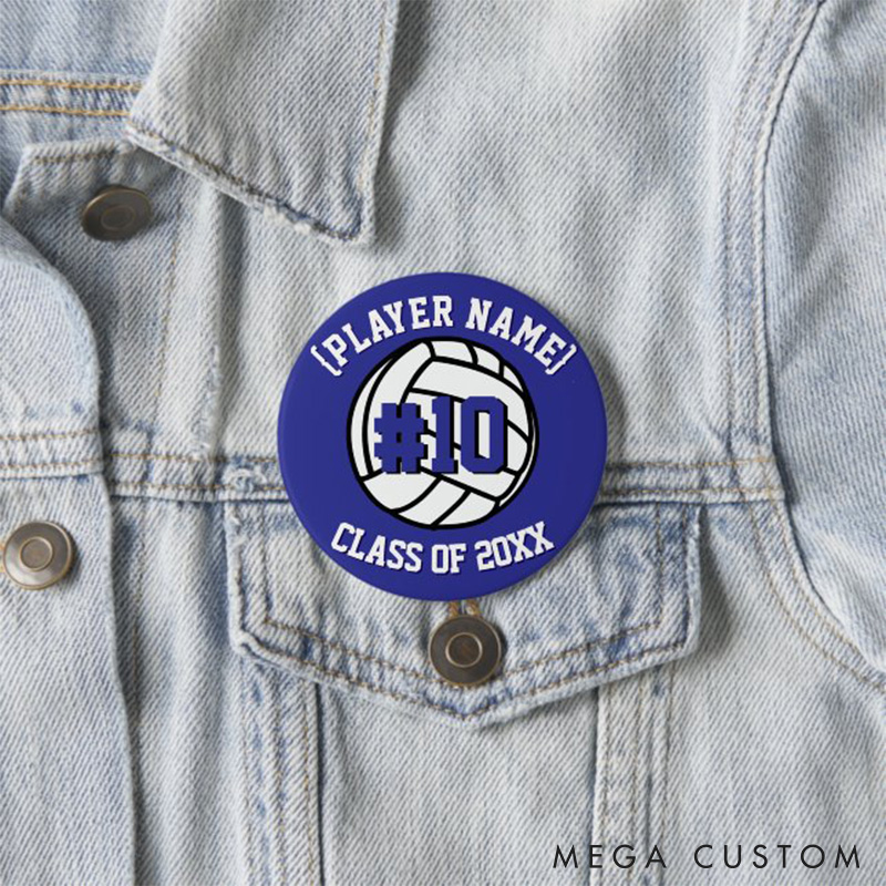 Personalized Volleyball Graduation Button Pin with Custom Player Name, Number and Year