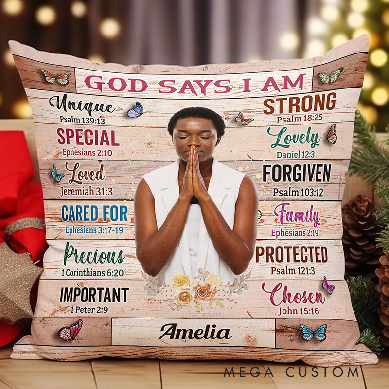 Personalized God Says i am Unique Throw Pillow with Name and Photo Religious Gift Birthday Gift for Women