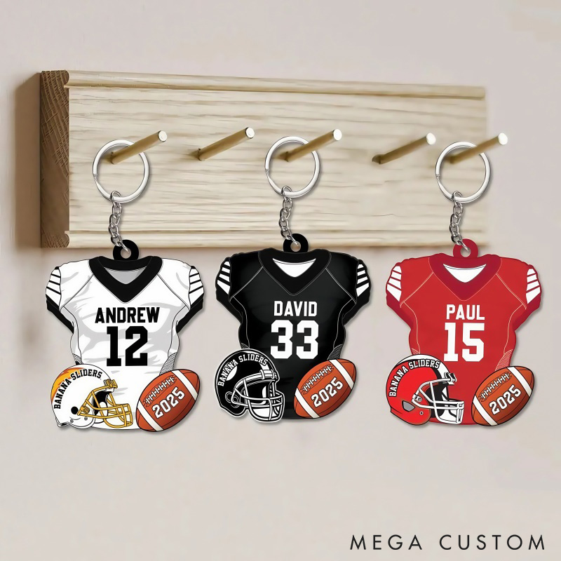 Personalized American Football Acrylic Keychain with Custom Team Name, Player Name, Year and Number