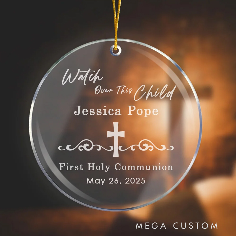 Personalized Watch Over This Child Acrylic Ornament First Holy Communion with Name Christening Gift for Christian