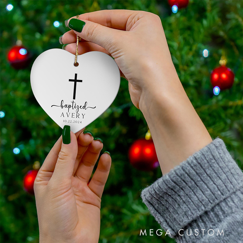 Personalized Cross Ceramic Ornament with Name and Date Religious Gift Baptism Gift for Boys and Girls