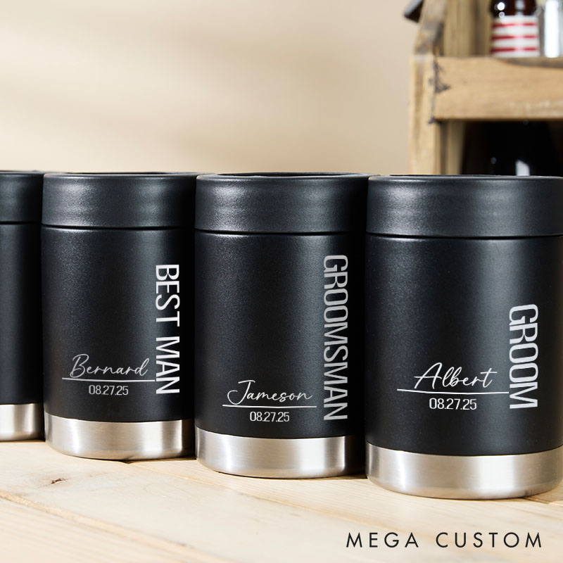 Personalized Groomsmen Wedding Party Can Coolers Engraved Groomsmen Proposal Gift Can Cooler Bachelor Party Gift Can Holder for Him