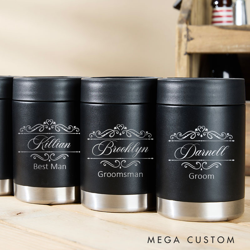 Personalized Wedding Party Can Coolers Engraved Mental Can Cooler Gifts for Groomsmen Best Man Proposal Gift for Men