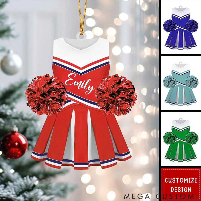 Personalized Cheerleader Acrylic Ornament with Custom Cheer Uniform and Pom Poms with Name