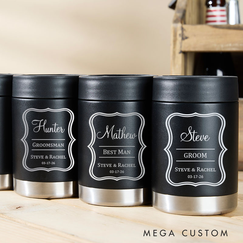 Personalized Wedding Party Can Cooler for Men Engraved Groomsman Can Cooler Bachelor Party Favors Can Holder