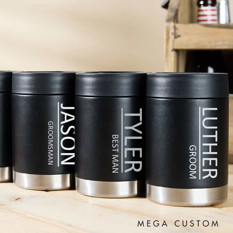 Personalized Groomsmen and Best Man Can Coolers Wedding Party Gifts with Names and Dates Bachelor Party Favors Can Holder