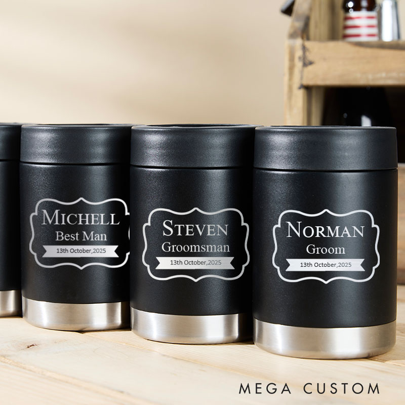 Personalized Unique Wedding Party Can Coolers for Groom and Groomsmen Bachelor Party Keepsakes Can Holder for Men