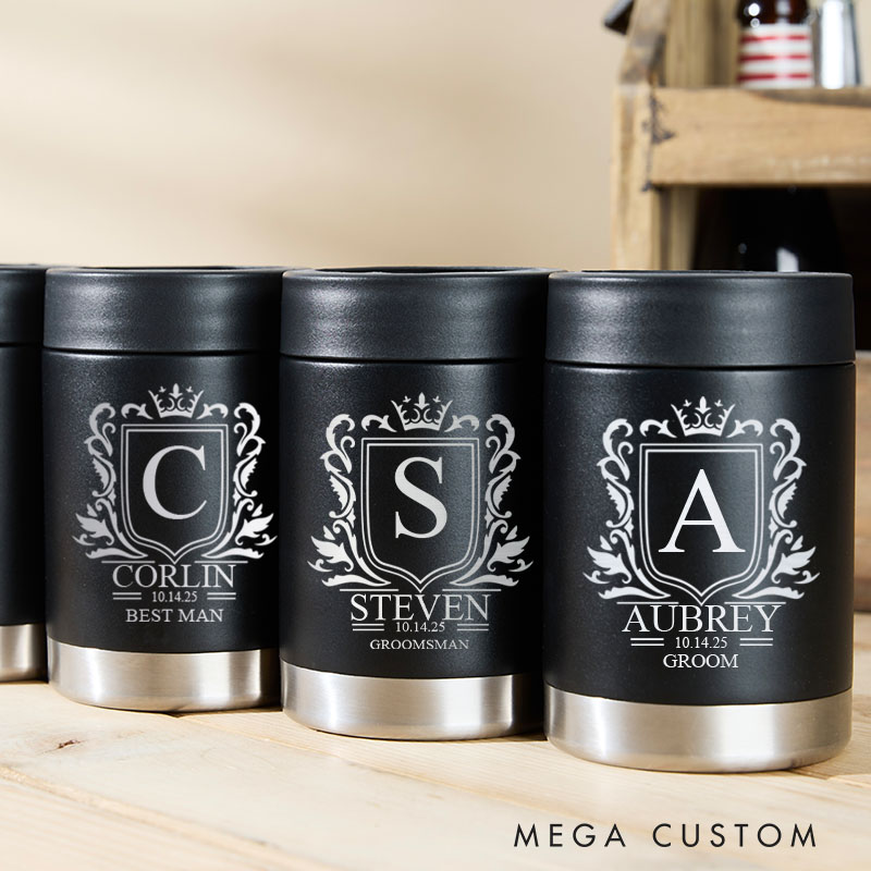 Personalized Initial Can Coolers for Groom Best Man Wedding Party Can cooler Groomsmen Proposal Gifts Can Holders