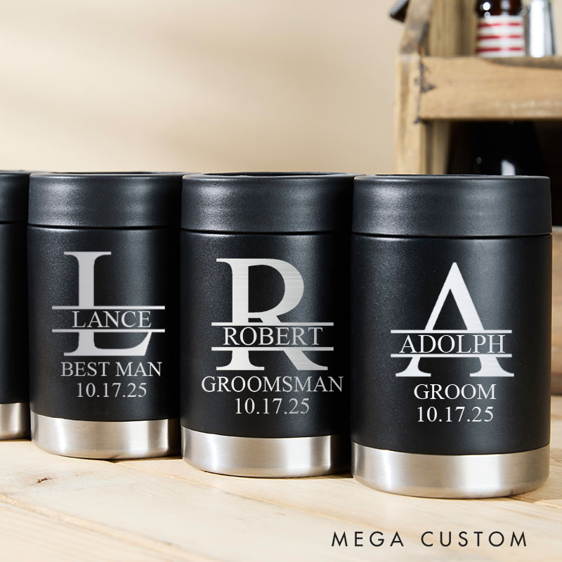 Personalized Wedding Can Coolers for Groom Bachelor Best Man Gift Can Holder Groomsmen Can Cooler