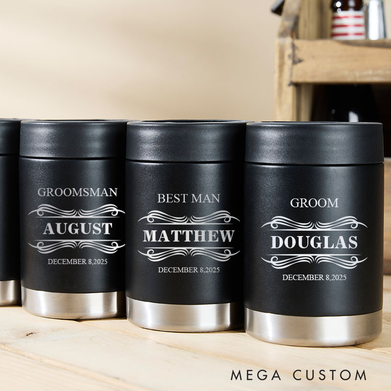 Personalized Wedding Party Can Coolers Mens Can Cooler for Groom Bachelor Party Favors Tumbler Groomsmen Can Holder