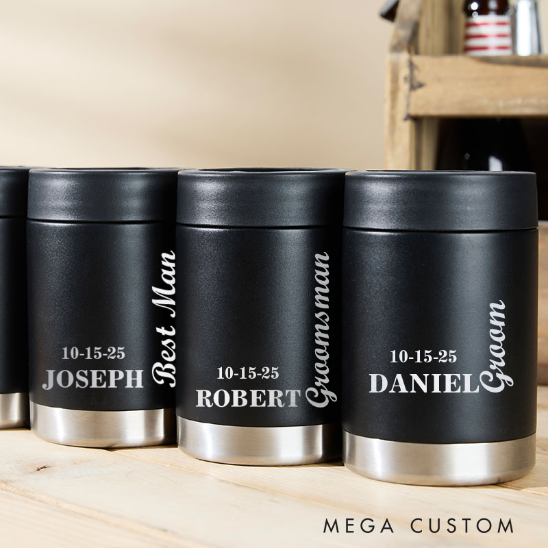 Personalized Initial Can Coolers for Wedding Party Groom and Groomsmen Gifts Bachelor Party Can Holder Best Man Gift Can Cooler