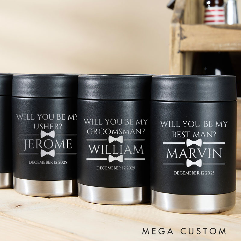Personalized Wedding Party Can Coolers Groomsman Can Cooler Bachelor Party Keepsakes Tumbler Best Man Beer Can Holder