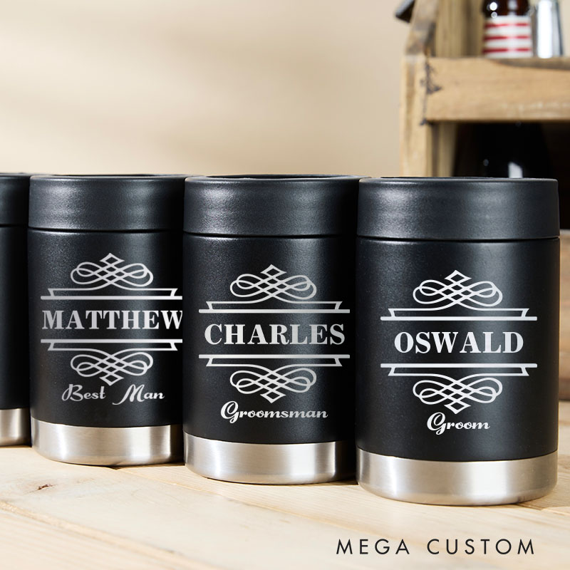 Personalized Initial and Name Wedding Can Cooler Bachelor Party Gifts for Groom Mental Groomsmen Proposal Can Holder