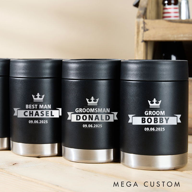 Personalized Wedding Party Can Cooler Grooms Groomsman Can Cooler Holder Stag Keepsakes Can Cooler Bachelor Party Beer Cooler