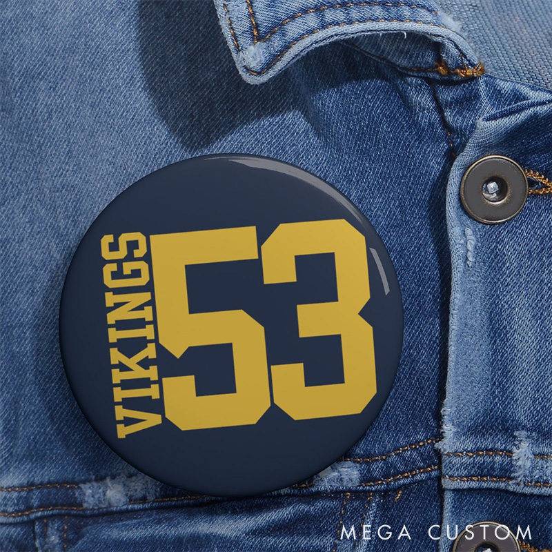 Personalized Sport Design Button Pin with Custom Name and Number for Sport Fans