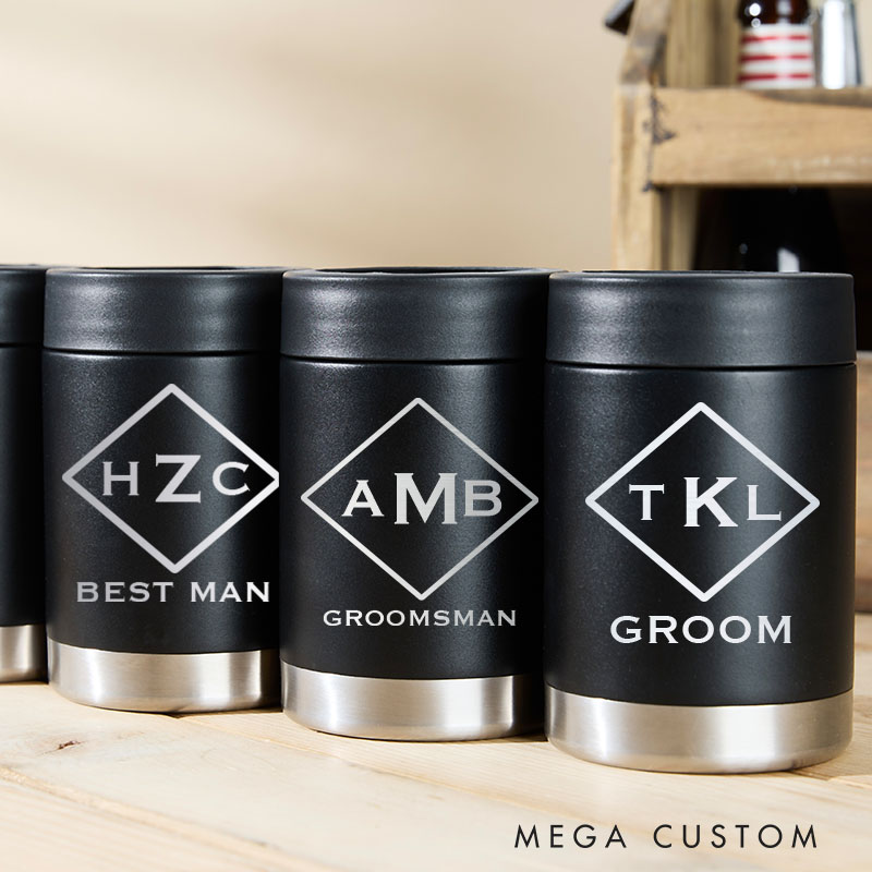 Personalized Wedding Can Cooler Groom Beer Can Holder with Name Bachelor Party Gift for Groom Groomsmen Can Holder