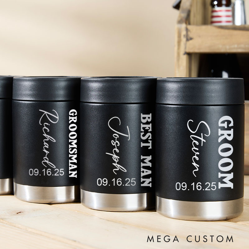 Personalized Wedding Can Coolers for Groom and Groomsmen Unique Bachelor Party Gift Can Holder Best Man Beer Can Holder for Him