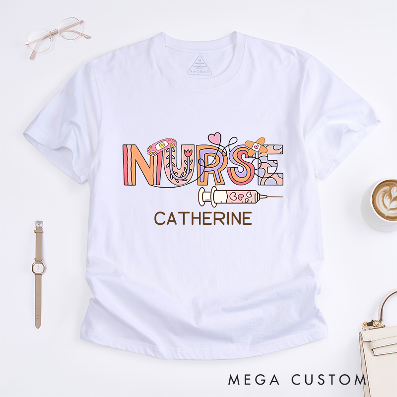 Personalized Nurse T-Shirts Caring Nurse Vibes Fashion Design T-Shirts