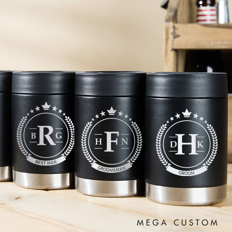 Personalized Wedding Party Can Cooler Groomsmen Favors Beer Can Cooler Bachelor Can Holder for Him Men’s Beer Can Holder
