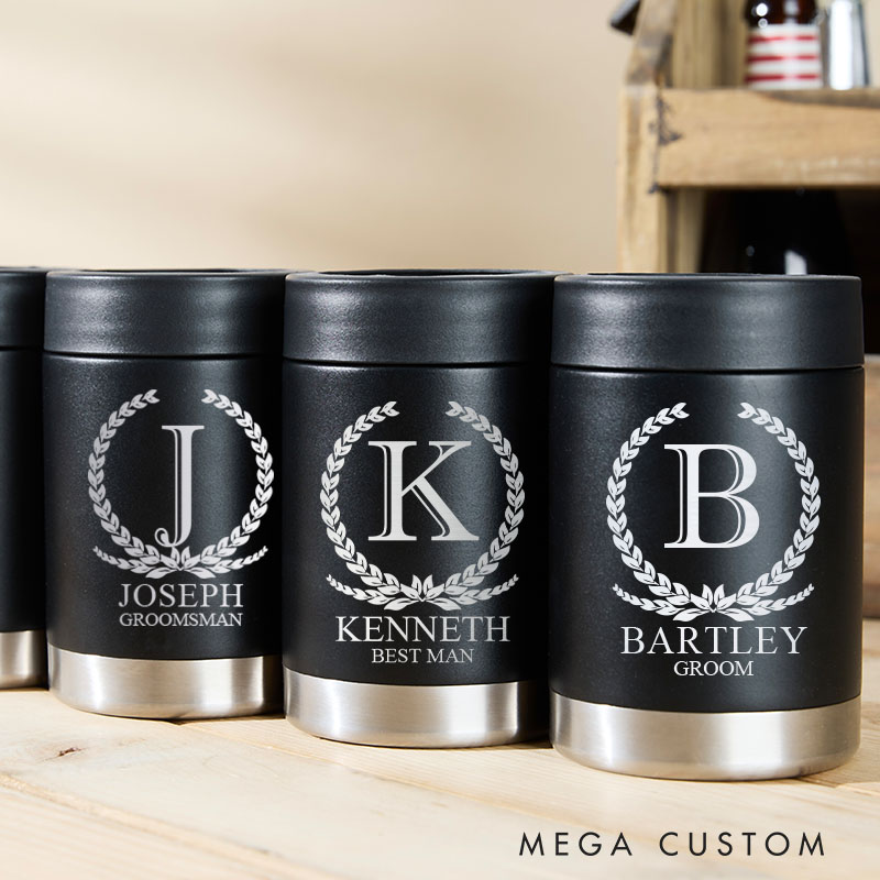 Personalized Men’s Wedding Can Cooler Bachelor Party Gift for Him Groomsmen Favors Beer Can Cooler Men’s Beer Can Holder
