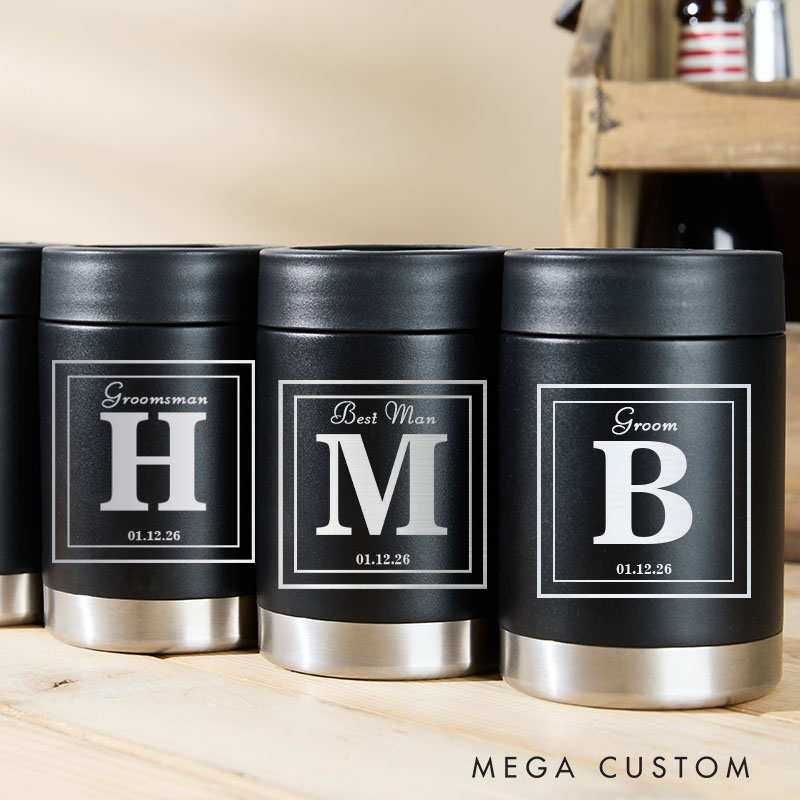 Personalized Wedding Can Holder for Groom Best Man Bachelor Party Can Cooler Groomsmen Beer Can Cooler Best Man Gift