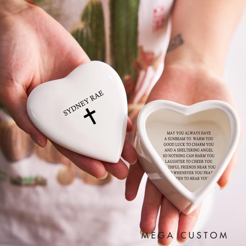 Personalized Cross Ceramic Jewelry Box with Name Keepsake Box Religious Gift Birthday Gift for Women and Girls