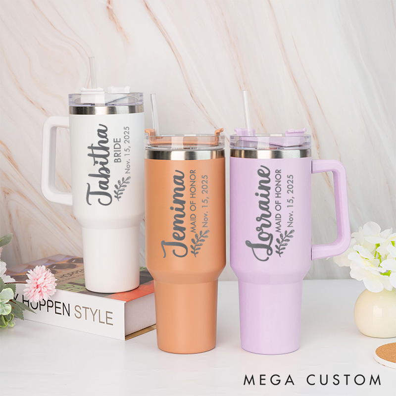 Personalized Bridesmaid Vertical Name 40oz Tumbler Maid of Honor Tumbler with Lid and Straw Bride Bachelorette Party Gift for Her Bridal Shower Gift