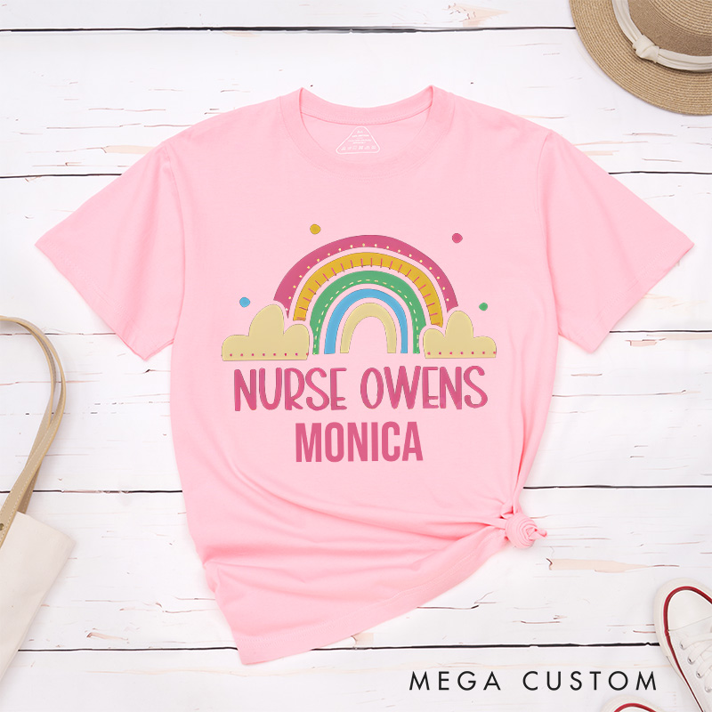 Personalized Nurse T-Shirts Rainbow of Care Nurse Owens T-Shirts
