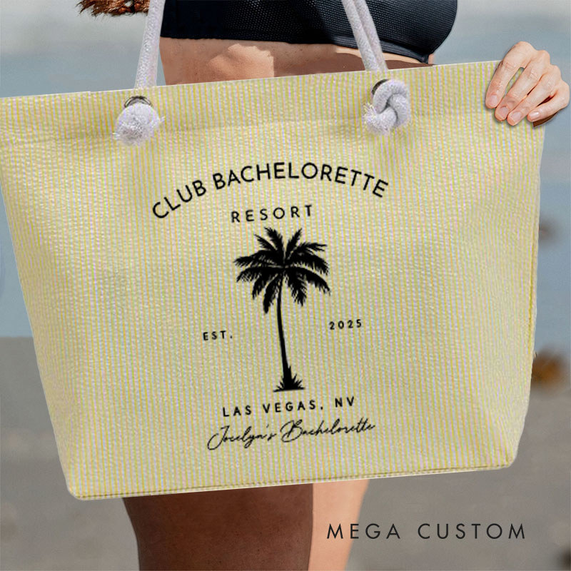 Personalized Palm Tree Club Bachelorette Party Tote Bag Bridesmaid Tote Bag Wedding Day Gift from Bride