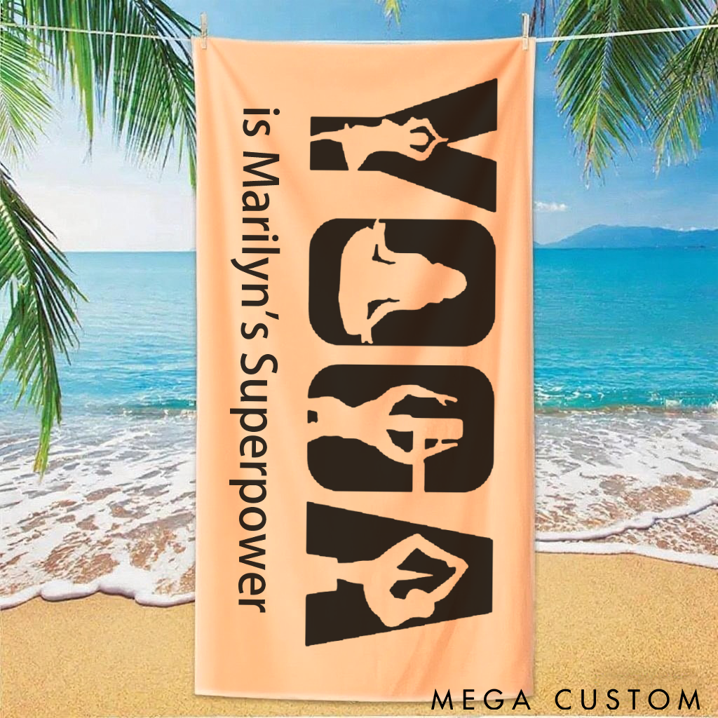 Personalized Yoga Superpower Towel with Unique Yoga Pose Design Perfect Gift for Yoga Lover