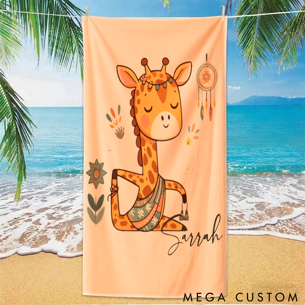 Personalized Giraffe Yoga Superpower Towel with Adorable Yoga Pose Design Perfect Gift for Yoga Lover and Pet Lover