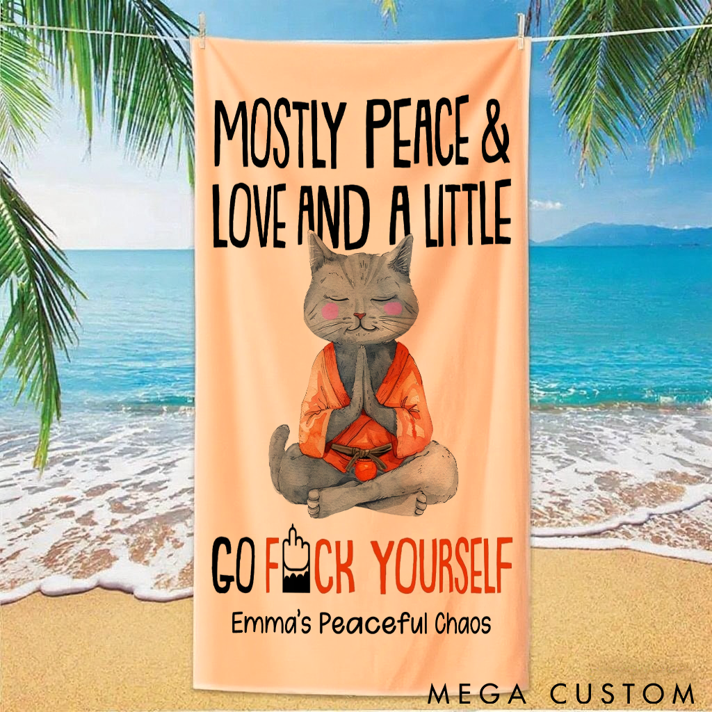 Personalized Funny Cat Superpower Towel with Humorous Text Design Perfect Gift for Yoga Lover and Cat Lover