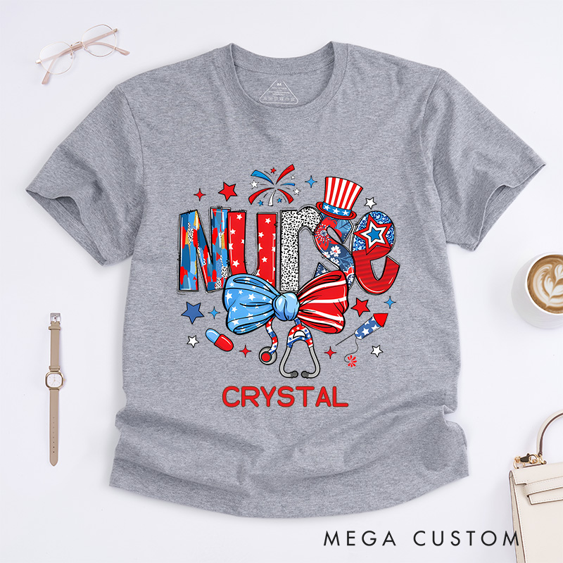 Personalized Nurse T-Shirts Patriotic Nurse Pride Fashion Design T-Shirts