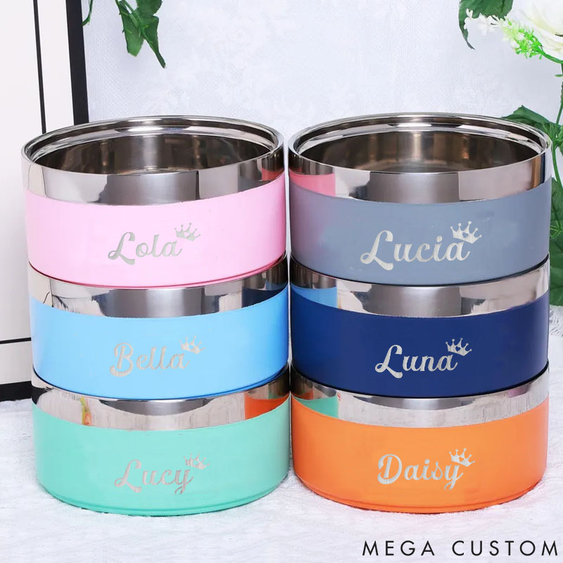 Personalized Pet Lover Stainless Steel Pet Bowl with Name Crown Pet Bowl