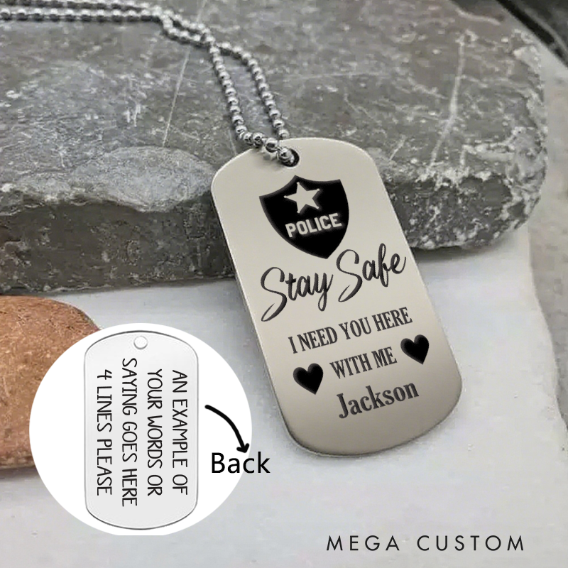 Personalized Stay Safe Police Dog Tag Necklace Custom Gift for Law Enforcement Officers