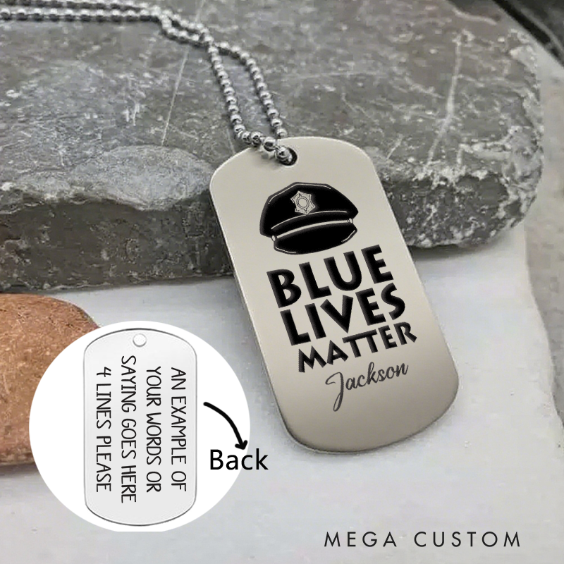 Personalized Blue Lives Matter Dog Tag Necklace Custom Gift for Police Officers