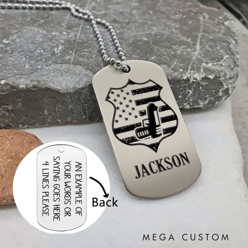 Personalized Police Shield Dog Tag Necklace Custom Gift for Law Enforcement